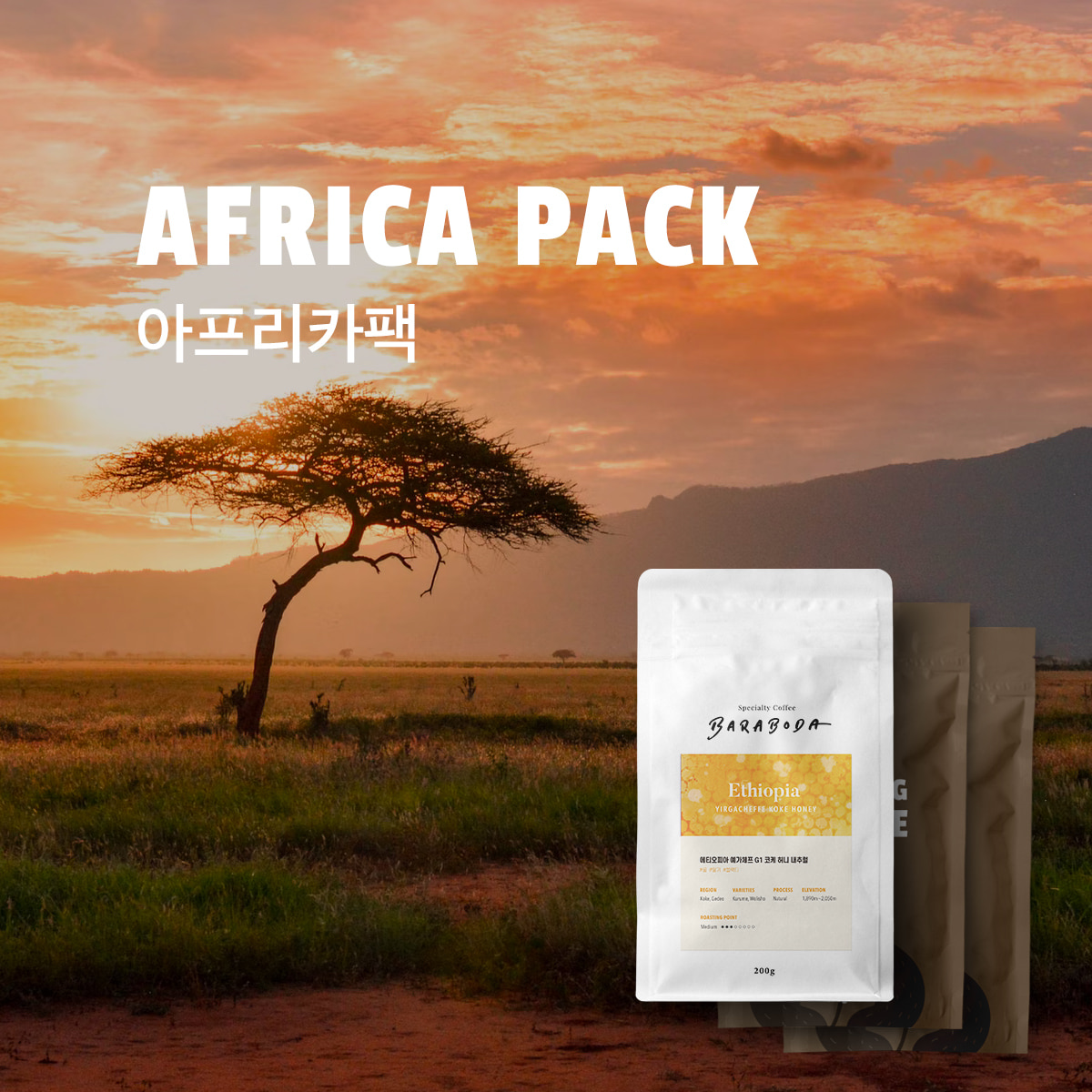 아프리카 커피팩 (200g x 3개)